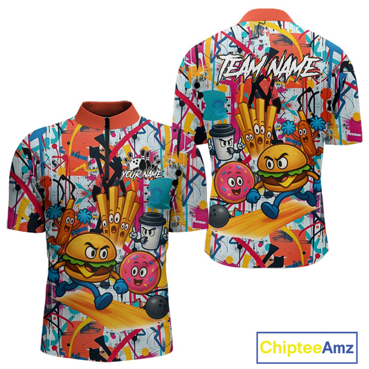 Custom Graffiti Funny Fast Food Bowling Shirt Bowling Team Jersey for Men Bowling Outfit QZT798