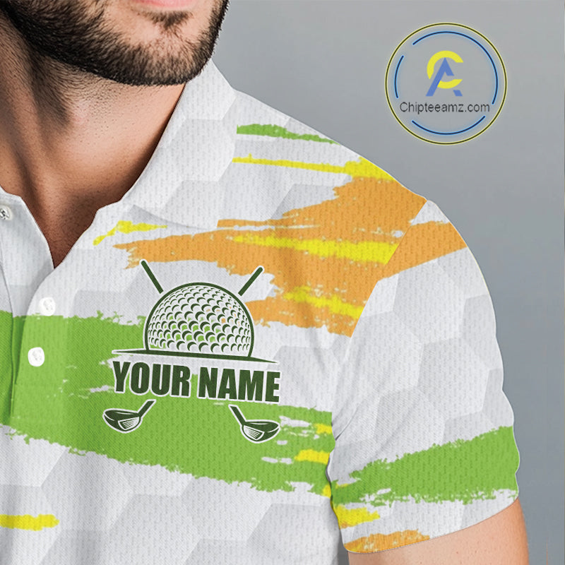 Mens Golf Polo Shirt Custom Name Green Pattern Golf Shirts Custom Golf Clubs For Team Golf Top NHN0020