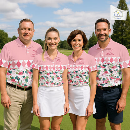 Flamingo Argyle Pattern Womens Golf Polo Shirt Funny Floral Custom Golf Shirt Unique Golfer Gift Apparel NHN0022