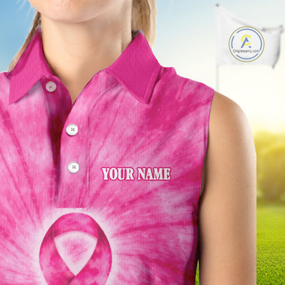 Pink Breast Cancer Golf Shirt Custom Womens Sleeveless Golf Polo Shirt Cancer Awareness, Golf Gifts NHN0153