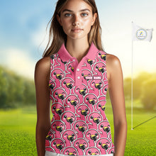 Load image into Gallery viewer, Pink Flamingo Pattern Womens Sleeveless Golf Polo Shirts Custom Name Funny Team Ladies Golf Tops NHN0160
