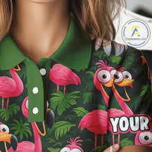 Load image into Gallery viewer, Tropical Flamingo Pattern Womens Golf Polo Shirts Custom Funny Team Ladies Golf Tops, Golf Gifts NHN0162