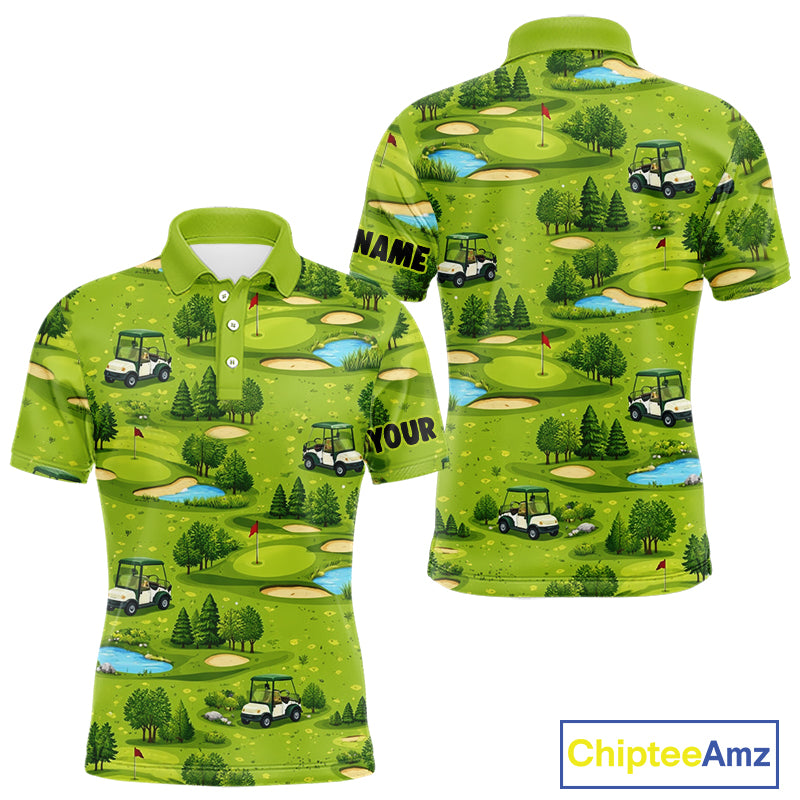 Mens Golf Polo Shirt Custom Gofl Ball Green Golf Course Pattern Team Golf Tops, Golf Gifts NHN0163