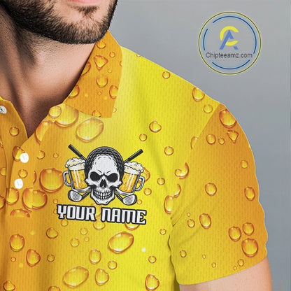 Beer Skull Mens Golf Polo Shirt Custom Name Funny Team Golf Tops For Men, Golfer Gifts NHN0166