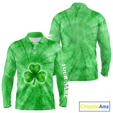 Load image into Gallery viewer, Green Tie Dye Long Sleeve Golf Polo Shirt Custom Name Green Clover St Patrick Day Golf Tops, Golf Gift NHN0168