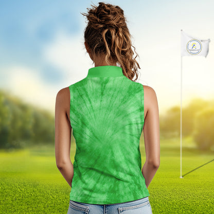 Green Tie Dye Womens Sleeveless Golf Polo Shirt Custom Name Green Clover St Patrick Day Golf Tops NHN0168