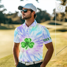 Load image into Gallery viewer, Colorful Pastel Tie Dye Mens Golf Polo Shirt Custom Green Clover St Patrick Day Golf Tops, Golf Gifts NHN0169