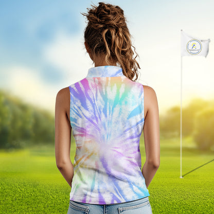 Colorful Pastel Tie Dye Womens Sleeveless Golf Polo Shirt Custom Green Clover St Patrick Day Golf Top NHN0169