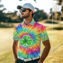 Load image into Gallery viewer, Colorful Tie Dye Mens Golf Polo Shirt Custom Green Clover St Patrick Day Golf Tops, Golf Gifts NHN0170