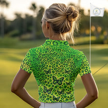 Load image into Gallery viewer, Womens Golf Polo Shirt Colorful Green Leopard Print Pattern Custom Butterfly Team Ladies Golf Tops NHN0171