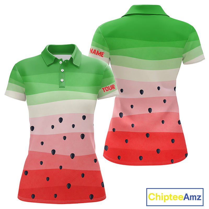 Funny Watermelon Polo Shirt, Womens Golf Polo Shirt Custom Watermelon Team Ladies Golf Top NHN0182