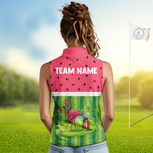 Load image into Gallery viewer, Funny Watermelon Polo Shirt, Womens Sleeveless Golf Polo Custom Tropical Pattern, Flamingo Golf Shirts NHN0183