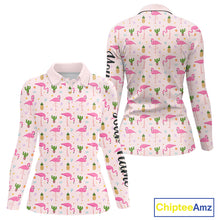 Load image into Gallery viewer, Tropical Pink Flamingo Pattern Womens Long Sleeve Golf Polo Shirts Custom Funny Team Ladies Golf Tops NHN0184