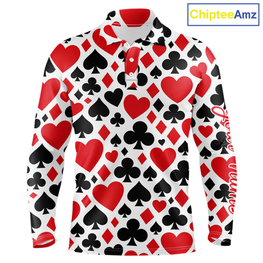 Poker Long Sleeve Golf Polo Shirt Custom Name Funny Golf Top For Team, Golfer Gift For Men NHN0189