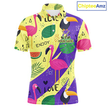 Load image into Gallery viewer, Funny Mens Golf Polo Shirt Custom Tropical Summer Pattern Flamingo Golf Shirts For Men NHN0195