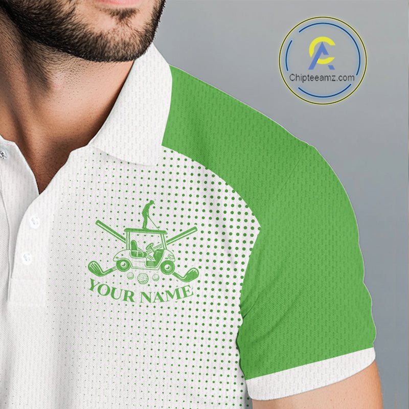 Green And White Mens Golf Polo Shirts Custom Golf Tops For Men, Personalized Golf Gifts NHN0059