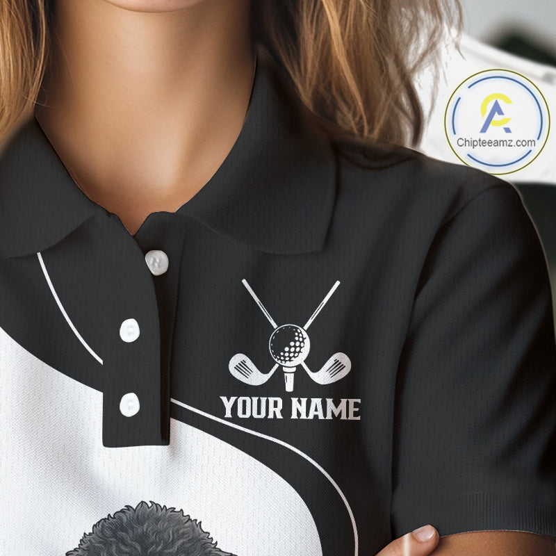 Funny Husky Black And White Pattern Custom White Golf Ball Womens Golf Polo Shirts, Dog Lover Gift NHN0066