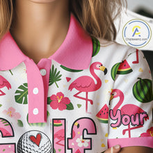 Load image into Gallery viewer, Pink Flamingo Tropical Pattern Womens Golf Polo Shirt Custom Funny Team Ladies Golf Tops, Golf Gift NHN0202