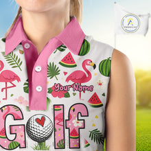 Load image into Gallery viewer, Pink Flamingo Tropical Womens Sleeveless Golf Polo Shirt Custom Funny Ladies Golf Tops, Golf Gift NHN0202