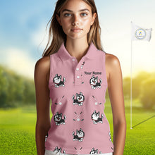 Load image into Gallery viewer, Womens Sleeveless Golf Polo Shirt Custom Funny Husky Pink Pattern Team Ladies Golf Tops, Dog Lover Gift NHN0065