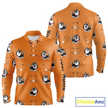Load image into Gallery viewer, Long Sleeve Golf Polo Shirt Custom Funny Husky Orange Pattern Team Men Golf Tops, Dog Lover Gift NHN0065