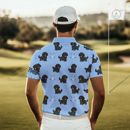 Mens Golf Polo Shirt Custom Funny Black Poodle Blue Pattern Team Mens Golf Tops, Dog Lover Gift NHN0208