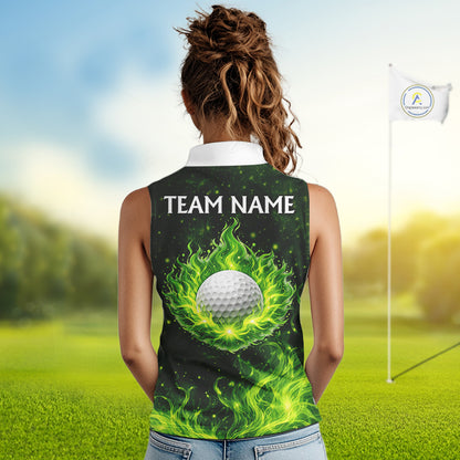 Womens Sleeveless Golf Polo Shirt Neon Green Flame Golf Ball Custom Clover St Patricks Day Golf Shirts NHN0223