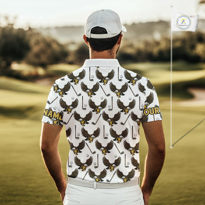 Golf Polo Shirts, Eagle Mens Golf Polo Shirts Custom Name White Golf Shirts For Men, Golf Gifts NHN0090
