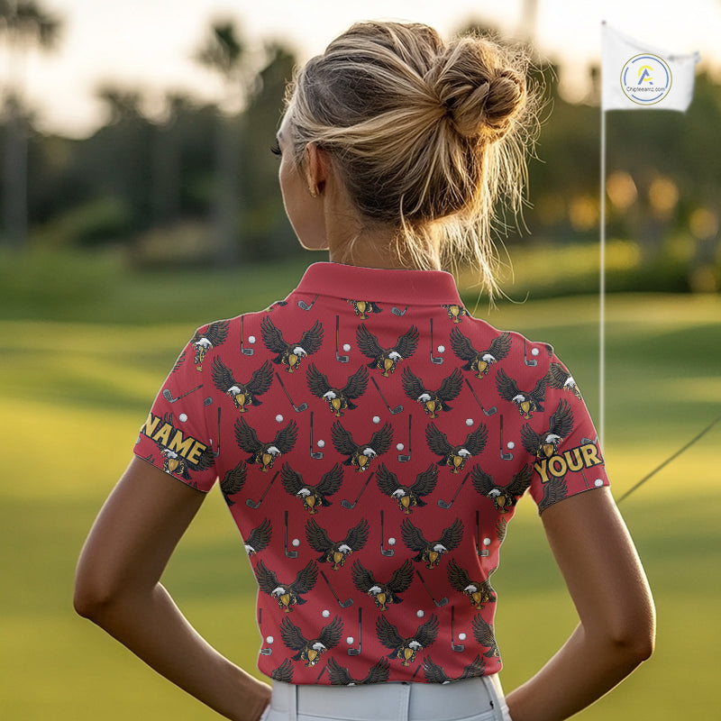 Golf Polo Shirts, Eagle Womens Golf Polo Shirts Custom Name Red Golf Shirts For Women, Golf Gifts NHN0091