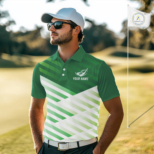Green And White Mens Golf Polo Shirt Custom Name Golf Shirts For Team Personalized Golf Gifts NHN0097