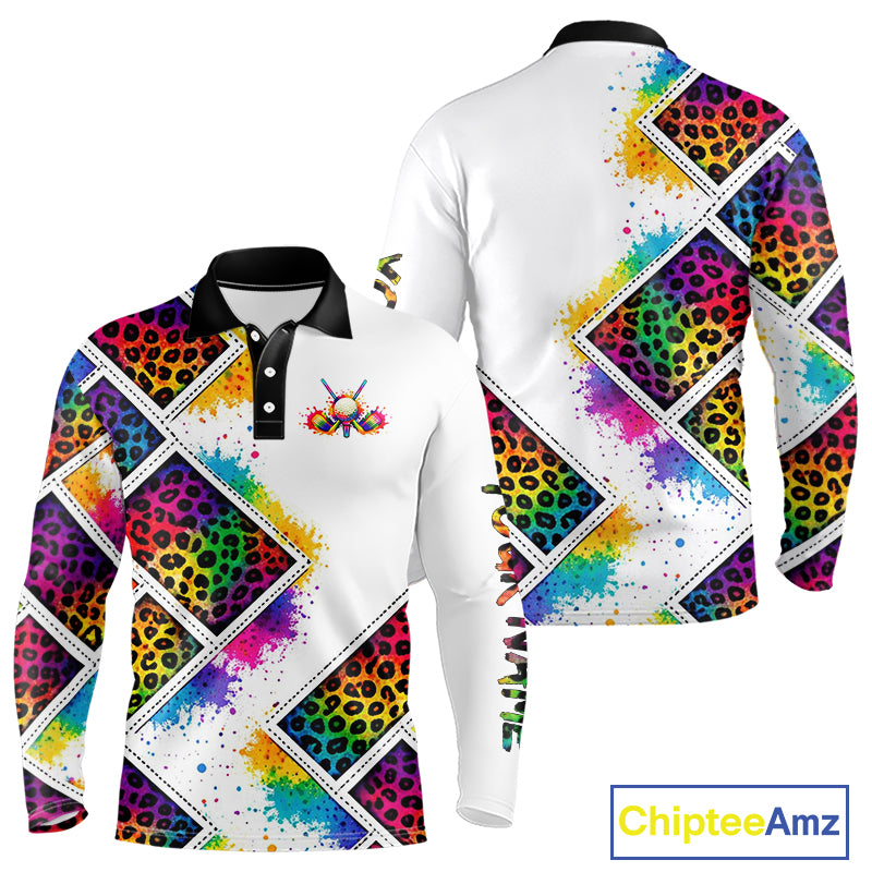 Long Sleeve Golf Polo Shirt Colorful Rainbow Leopard Print Pattern Custom Golf Ball Team Golf Tops NHN0227