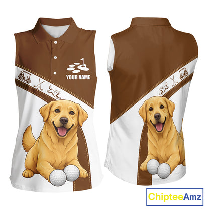 Golden Retriever Womens Sleeveless Golf Polo Shirt Custom Funny Dog Lover Ladies Golf Tops, Golf Gift NHN0229