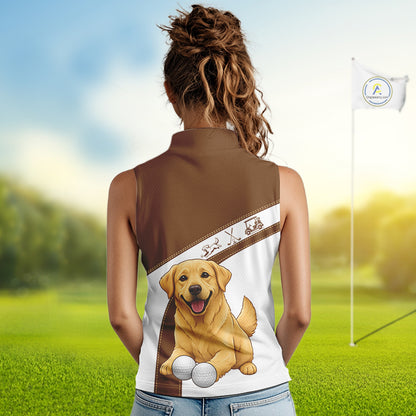 Golden Retriever Womens Sleeveless Golf Polo Shirt Custom Funny Dog Lover Ladies Golf Tops, Golf Gift NHN0229