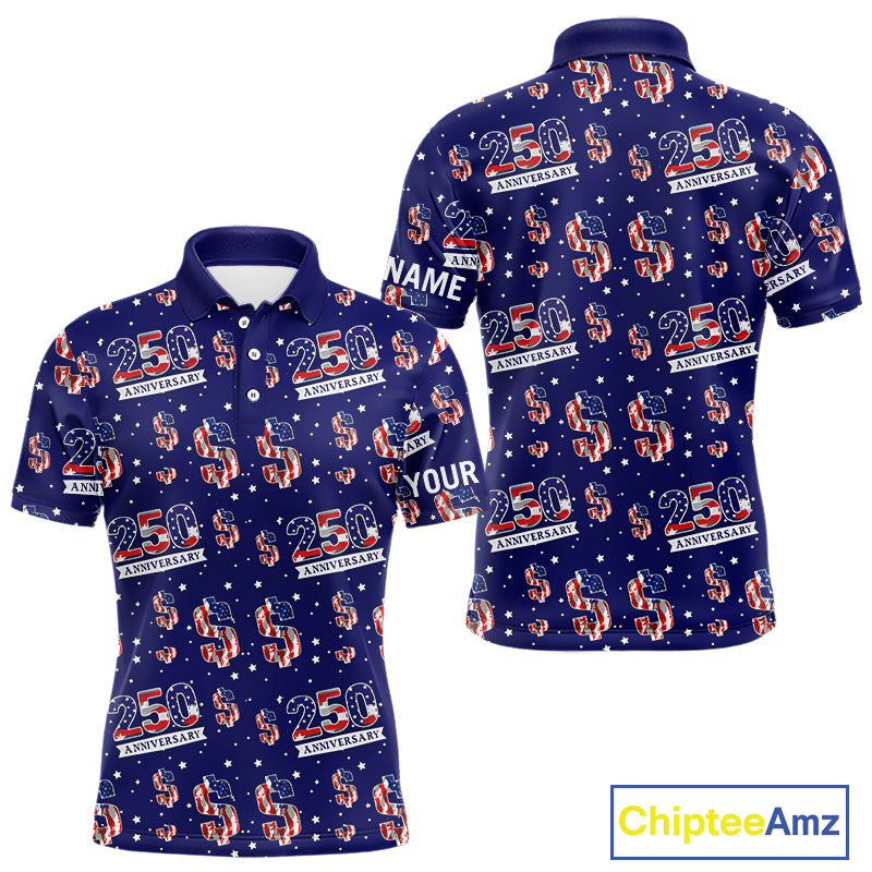 USA 250th Anniversary Mens Golf Polo Shirt Custom Patriotic American Flag Independence Team Golf Tops NHN0235