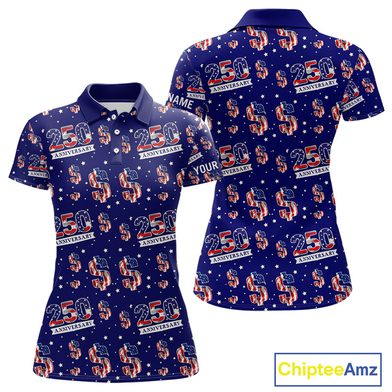 USA 250th Anniversary Womens Golf Polo Shirt Custom Patriotic American Flag Independence Team Golf Top NHN0235