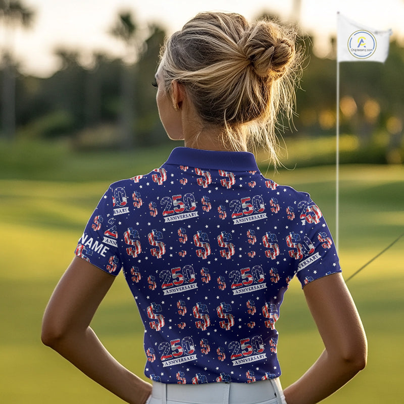 USA 250th Anniversary Womens Golf Polo Shirt Custom Patriotic American Flag Independence Team Golf Top NHN0235