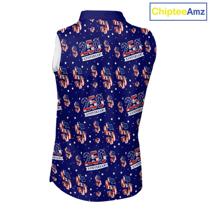 USA 250th Anniversary Womens Sleeveless Golf Polo Shirt Custom Patriotic American Flag Team Golf Top NHN0235