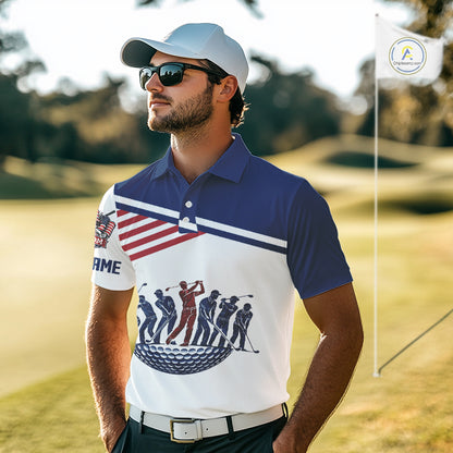 Mens Golf Polo Shirt Custom 250th Anniversary American Flag Skull Golf Shirt, Group Golf Gift NHN0143