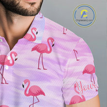 Load image into Gallery viewer, Violet Pastel Mens Golf Polo Shirts Custom Funny Flamingo Pattern Team Golf Tops For Men, Golf Gifts NHN0174