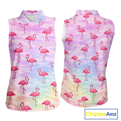 Violet Womens Sleeveless Golf Polo Shirts Custom Funny Flamingo Heart Pattern Team Ladies Golf Tops NHN0174