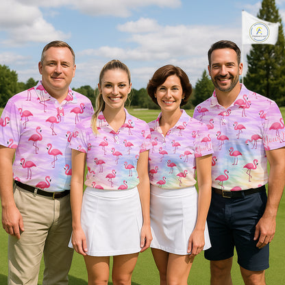 Violet Pastel Womens Golf Polo Shirts Custom Funny Flamingo Pattern Team Ladies Golf Tops, Golf Gift NHN0174