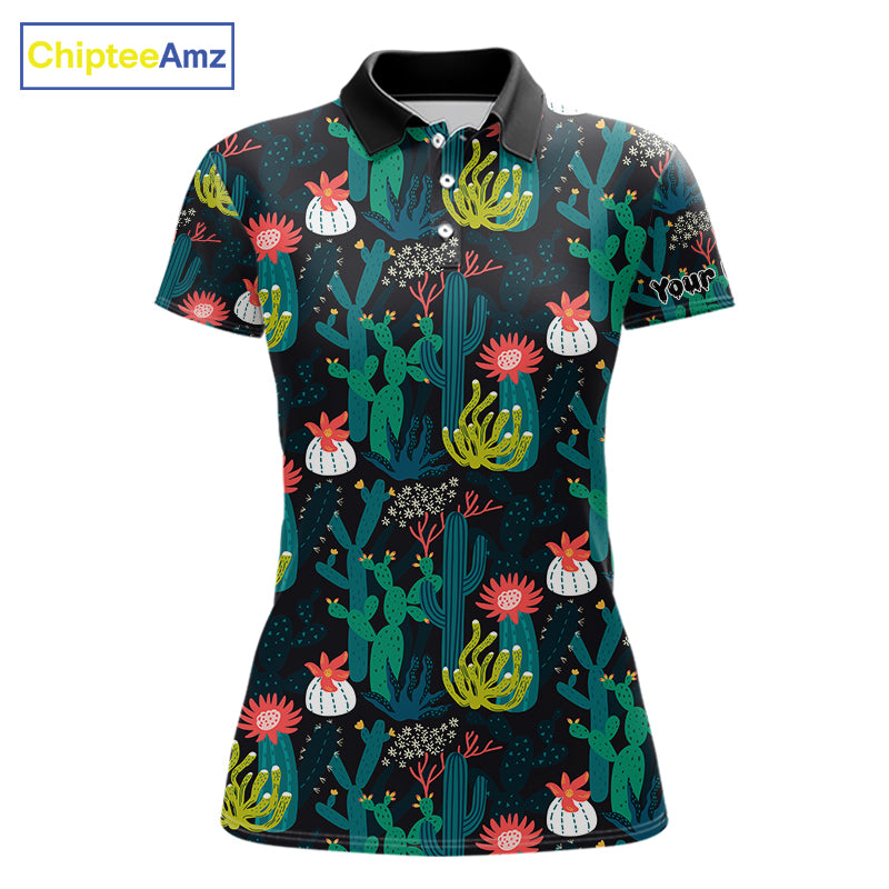Funny Desert Cactus Pattern Womens Golf Polo Shirts Custom Cactus Golf Shirt For Ladies, Golfer Gift NHN0186