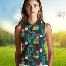 Load image into Gallery viewer, Funny Desert Cactus Pattern Womens Sleeveless Golf Polo Shirts Custom Cactus Golf Shirt For Ladies NHN0186