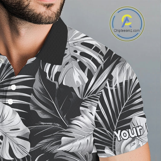Mens Golf Polo Shirt Retro Floral Pattern Tropical Leaves Custom Team Golf Shirt, Golf Gifts NHN0190