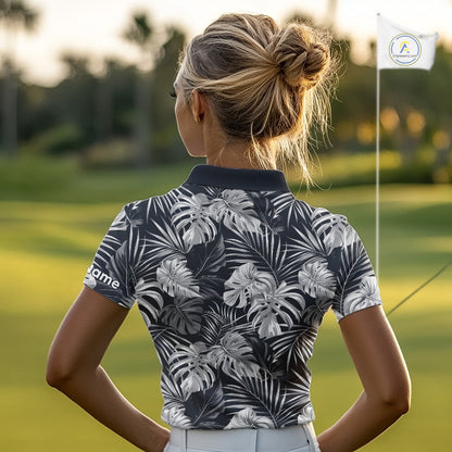 Womens Golf Polo Shirt Retro Floral Pattern Tropical Leaves Custom Team Golf Shirt, Golf Gifts NHN0190