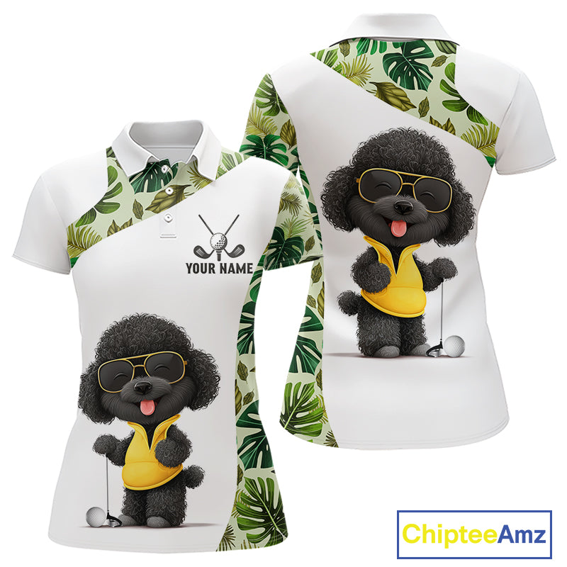 Funny Green Tropical Pattern Womens Golf Polo Shirts Custom White Golf Ball, Poodle Dog Lover Gift NHN0067