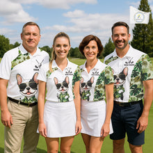 Load image into Gallery viewer, Green Tropical Pattern Womens Golf Polo Shirts Custom Cute Bulldog Golf Tops, White Ladies Golf Outfit NHN0067