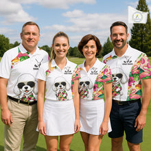 Load image into Gallery viewer, Funny Mens Golf Polo Shirt Custom Tropical Flamingo Pink Pattern, White Poodle Golf Outfit For Men NHN0067