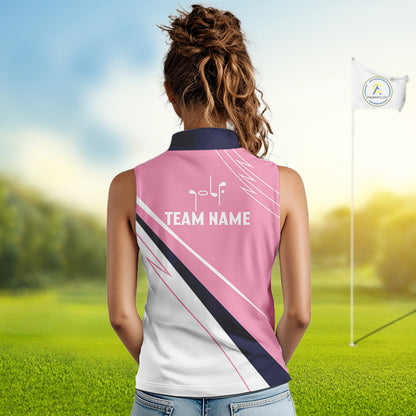 Womens Sleeveless Golf Polo Shirt Custom Blue And Pink Golf Shirt Personalized White Team Golf Shirts NHN0075