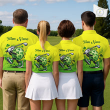 Load image into Gallery viewer, Neon Green Womens Golf Polo Shirt Custom Name Green Clover St Patrick Day Golf Shirts, Golfer Gift NHN0206